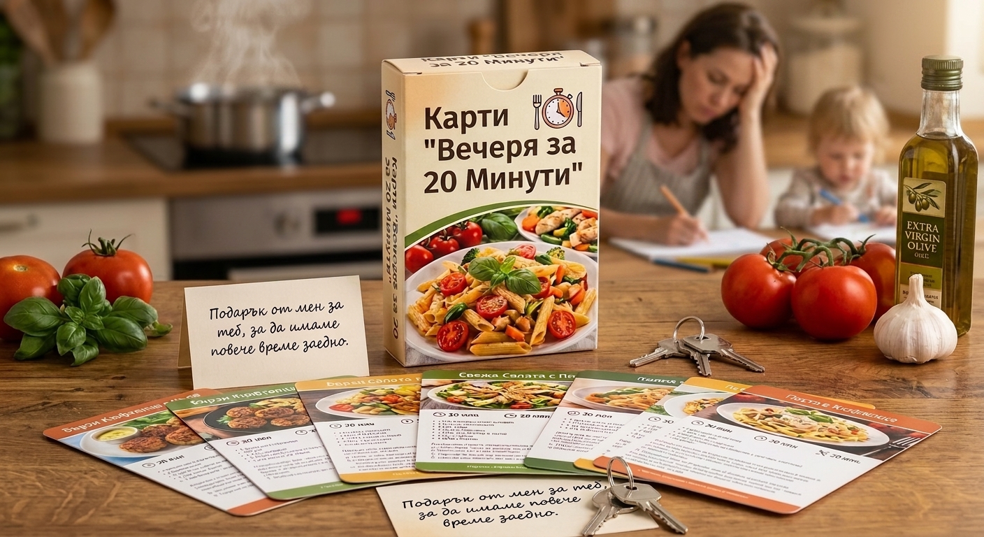 Карти 'Вечеря за 20 Минути' — 52 ламинирани карти с рецепти