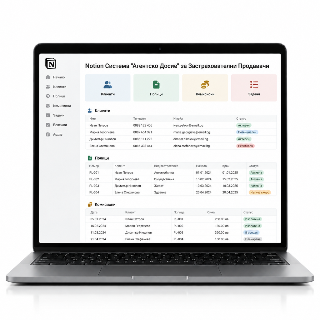 Notion Система Агентско Досие проследяване на полици