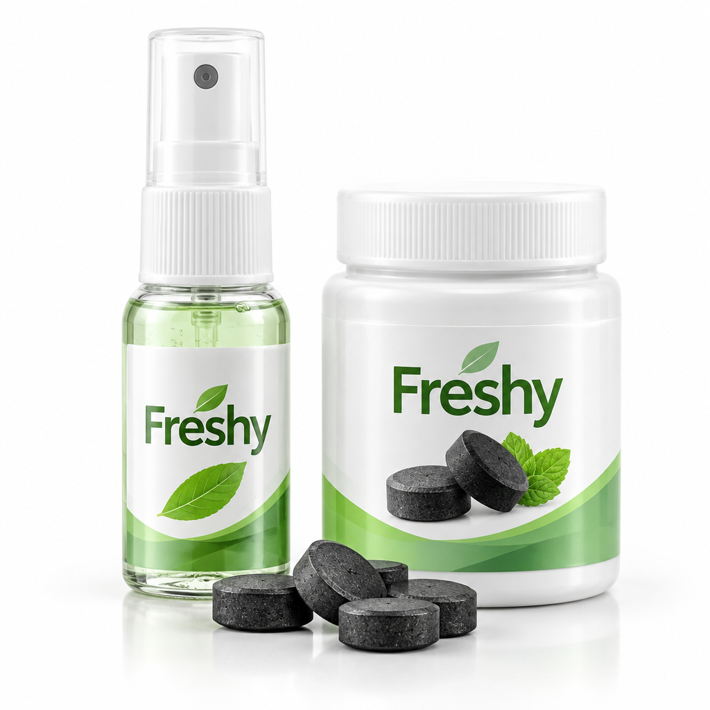 Freshy - пробиотичен спрей и таблетки с активен въглен за дъх на пушач
