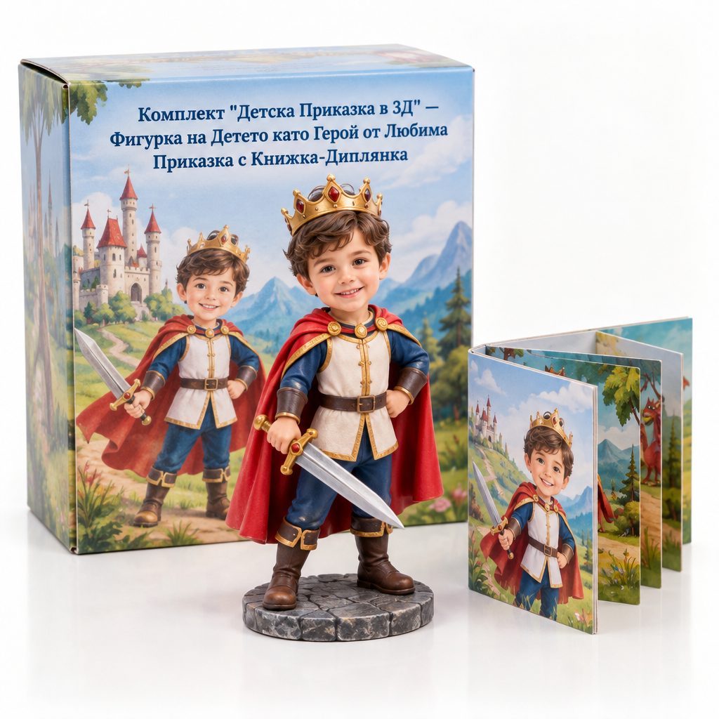 Персонализирана 3D фигурка на дете като приказен герой с книжка
