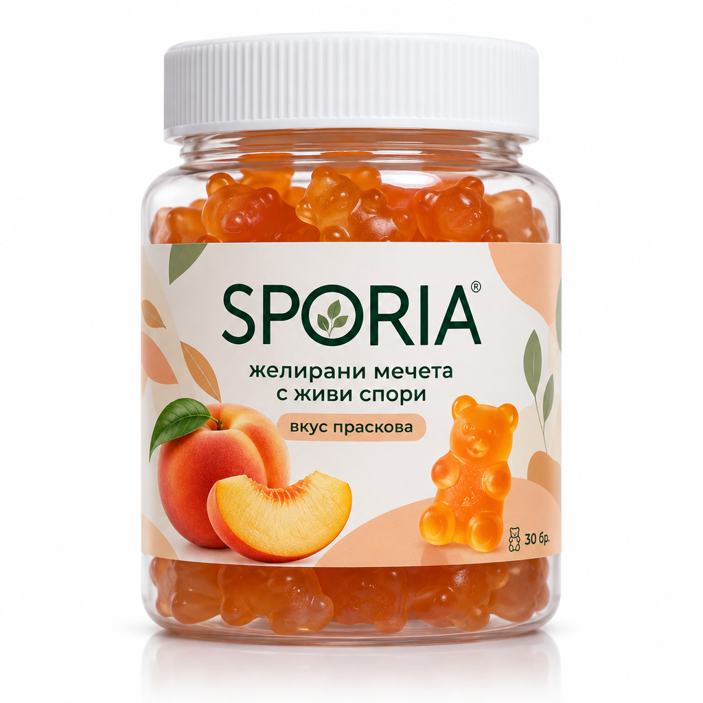 SPORIA желирани мечета с живи спори, вкус праскова