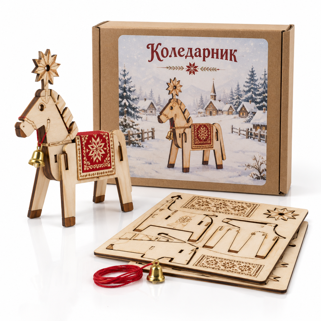 Сглобена дървена коледна диорама на маса