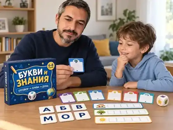 Баща чете въпрос от Букви и знания