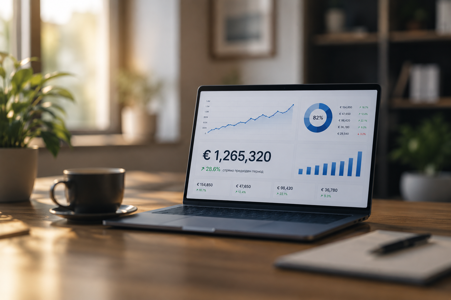 Laptop with invoices and accounting documents
