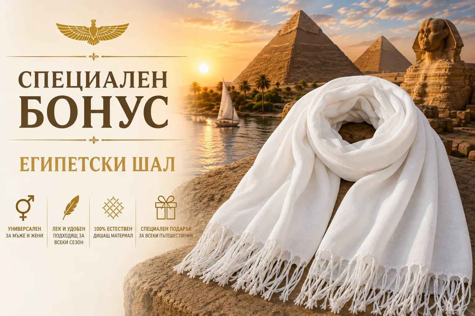 Египетски бял шал — бонус подарък