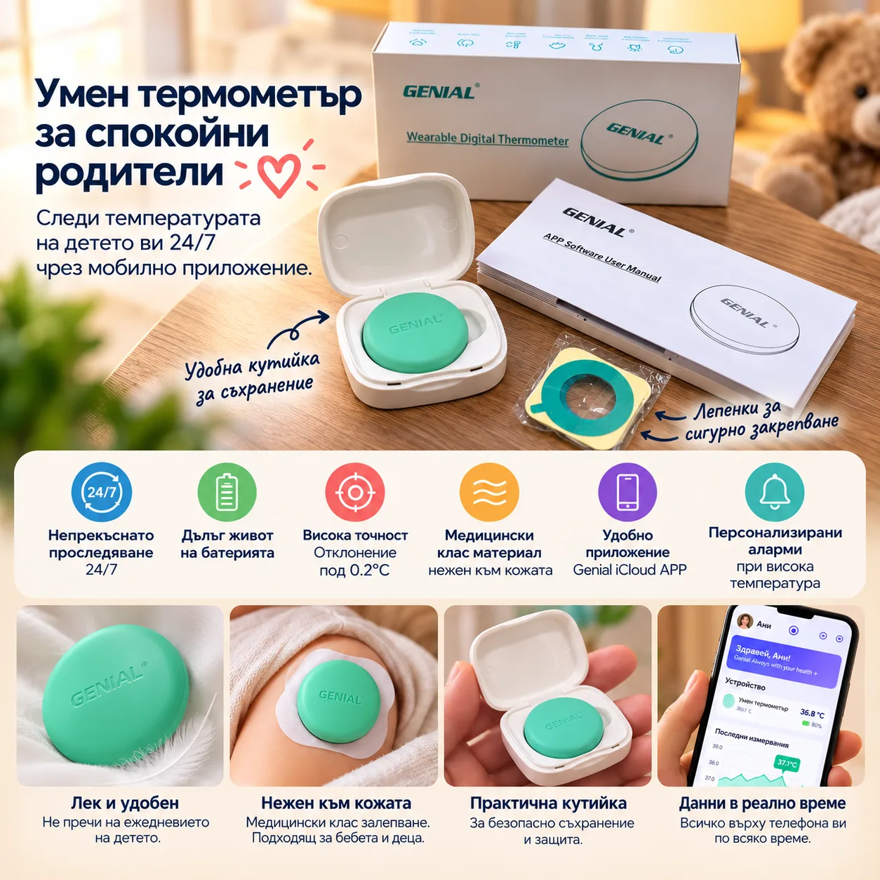 Genial дистанционен термометър със сензор и мобилно приложение