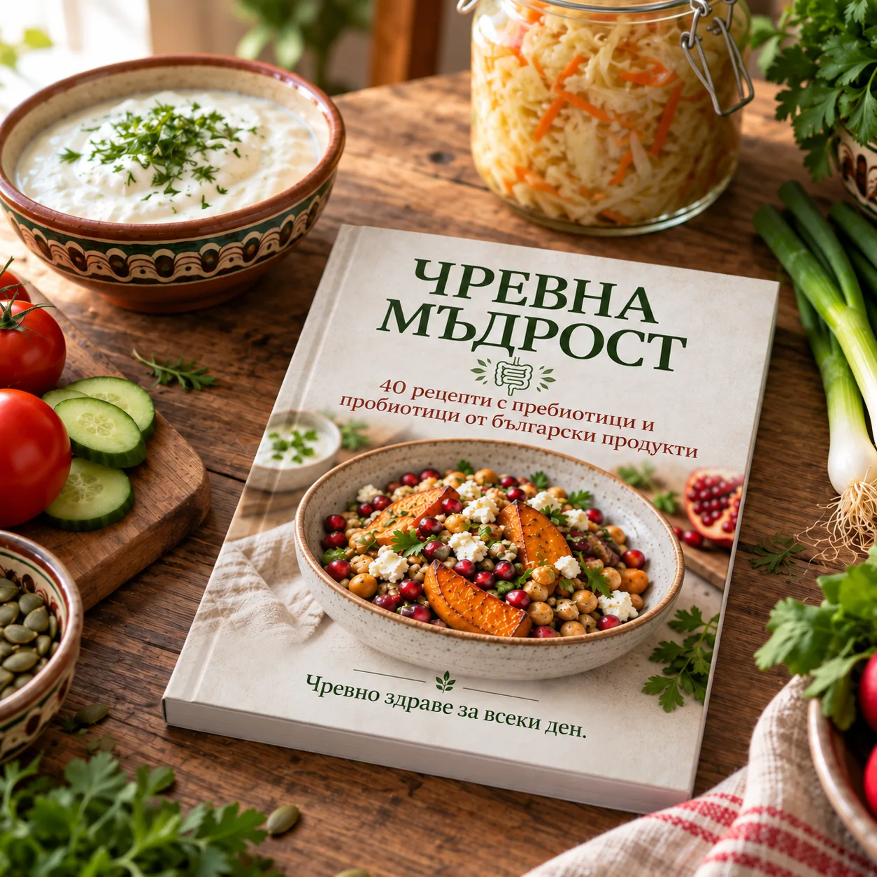 Готварска Книга 'Чревно Здраве за Всеки Ден' — 40 Рецепти с Пребиотици от Български Продукти